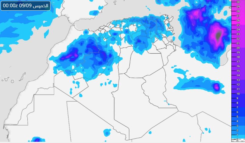 الجزائر اشتداد غزارة ورقعة الأمطار الرعدية في العديد من المناطق الأربعاء وتنبيه من السيول طقس العرب طقس العرب