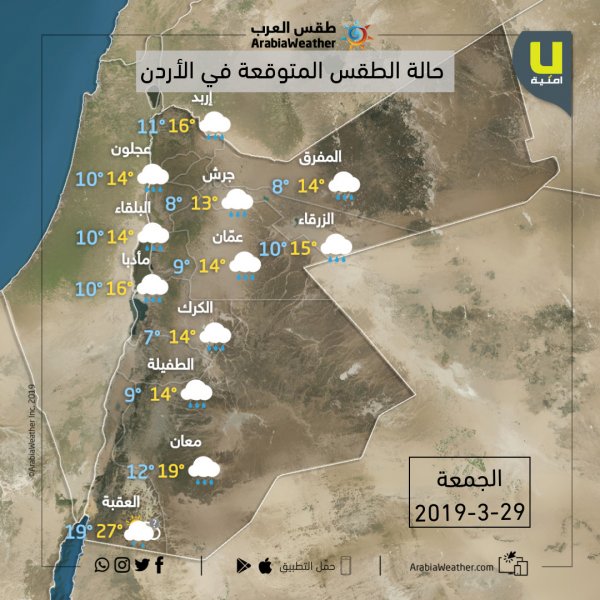 حالة الطقس ودرجات الحرارة في الأردن يوم الجمعة 29-3-2019