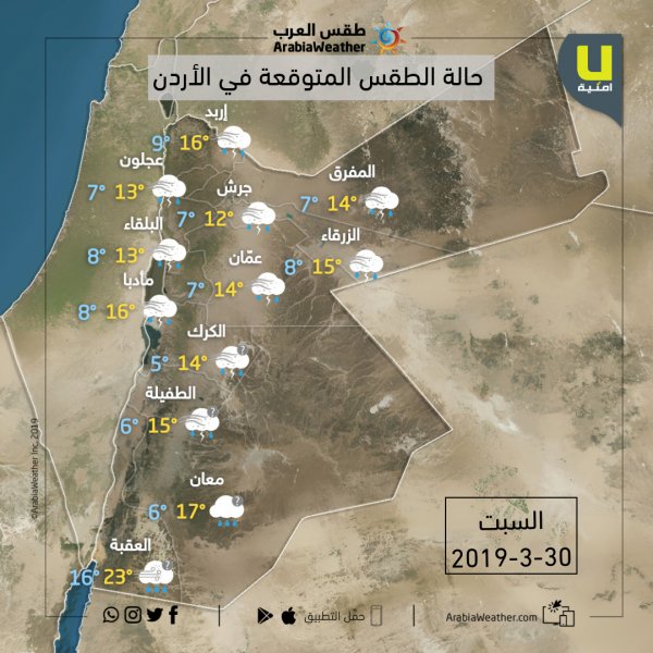 درجات الحرارة في محافظات المملكة يوم السبت 30-3-2019
