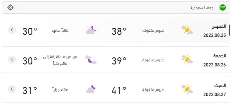 جدة ارتفاع على درجات الحرارة وطقس حار ورطب مع احتمالية تشكل الضباب